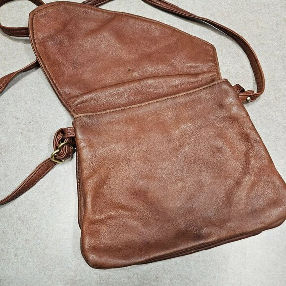 Vintage Victoria Leather Brown Crossbody Tulip Bag Multiple Storage Pockets - Picture 13 of 16